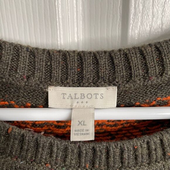 Talbots Womens Tweed Fair Isle Crewneck Sweater XL Olive Classic Cotton Blend - Picture 3 of 5